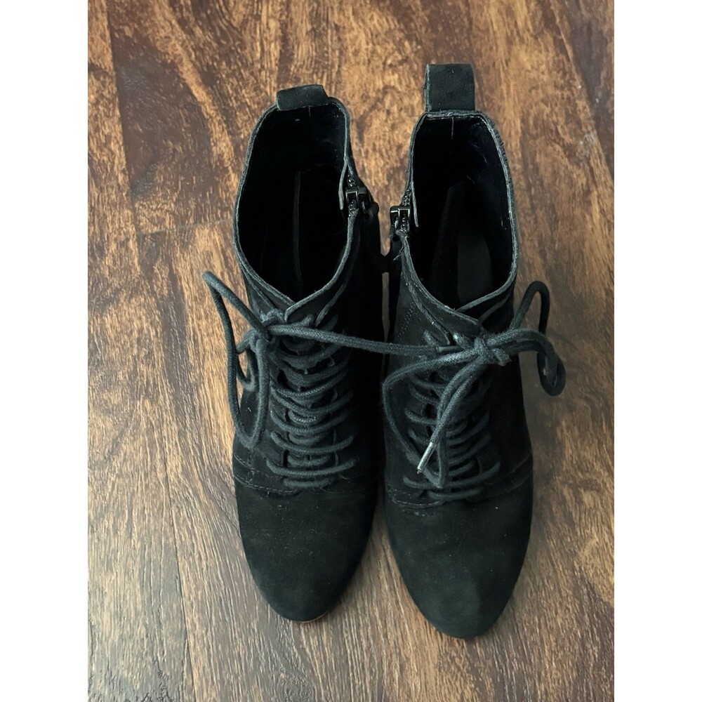 Nine West Black Suede Lace Up Wedge Ankle Boots Side Zip Womens 6.5M